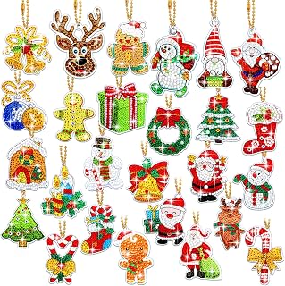 Junkin 26 Pcs Diamond Art Christmas Ornaments 5D DIY Christmas Diamond Painting Keychains Kits Xmas Hanging Painting Kit Snowman Santa Art Pendant Key Chains for Adult Craft Gift Family Decor(Cute)