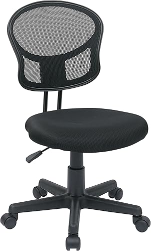 Miniatura 1 de OSP Home Furnishings Serie EM Silla de trabajo sin brazos con respaldo de malla con asiento de tela acolchada y giro de 360 grados, color negro