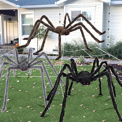 Miniatura 8 de JOYIN Paquete de 3 arañas de Halloween de 5 pies, decoración de araña gigante de Halloween al aire libre, araña negra falsa grande, enormes arañas