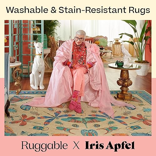 Miniatura 4 de RUGGABLE x Iris Apfel - Alfombra lavable perfecta y moderna para sala de estar, dormitorio, cocina, apta para mascotas y niños, resistente a las