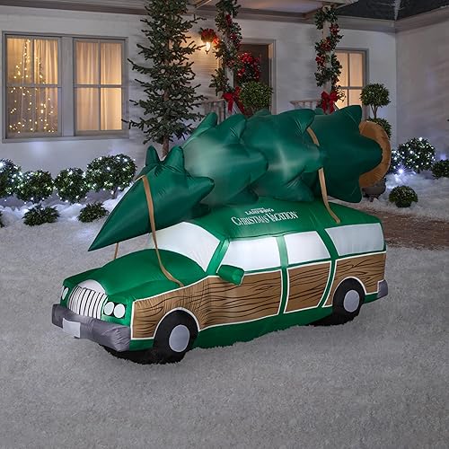 Miniatura 2 de Gemmy Inflable Navideño Airblown Station Wagon NLCV con Árbol con LEDs Escena WB, 5 pies de Altura, Verde