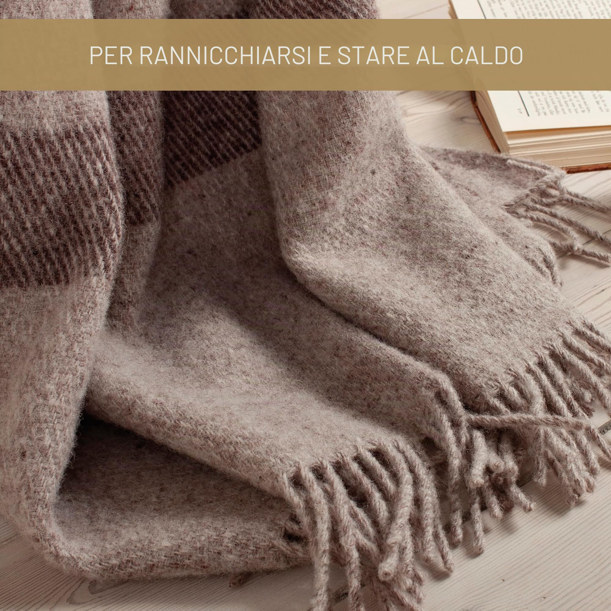 Arctic Toke - Coperta in lana, plaid, design stile scandinavo, 100% lana vergine con sigillo Woolmark, 130 x 200 cm, colore beige