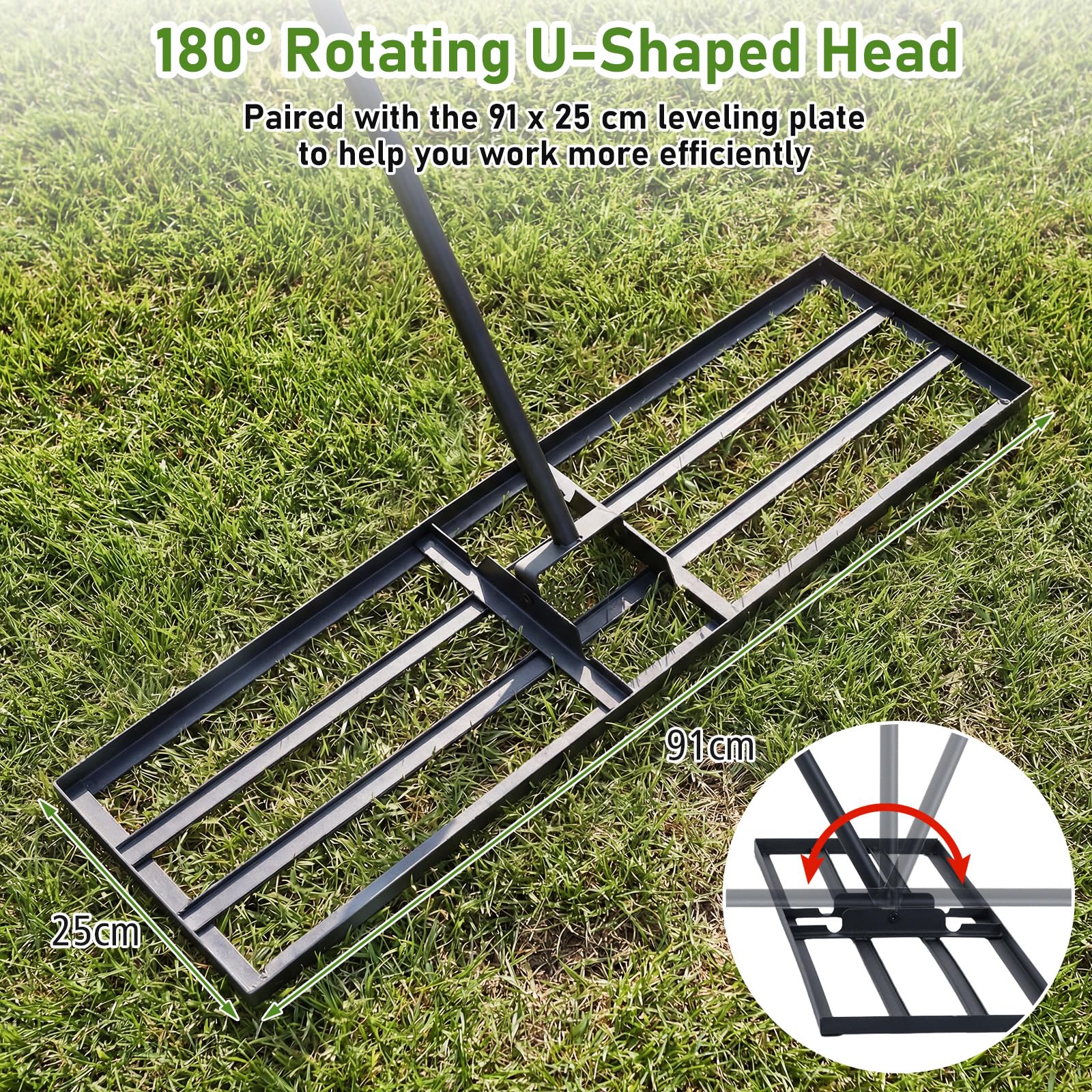 Rastrello da Giardino Colwelt a 24 Denti, in Alluminio, con Manico da 173 cm, Ideale per la Cura di Ghiaia, spiagge e Prati.