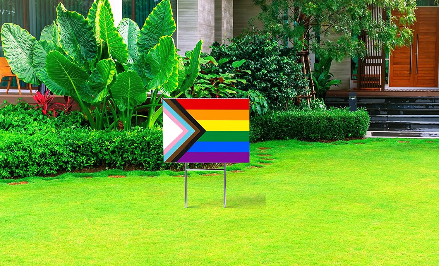 Pride Sign | Gay Pride Yard Sign | LGBTQ Rainbow Sign | Love is Love Sign | Gay Party Sign | Love Always Wins | 24" x 18" Corrugated Plastic Yard Signs with H Stakes | Double Sided (Modern Pride Flag)