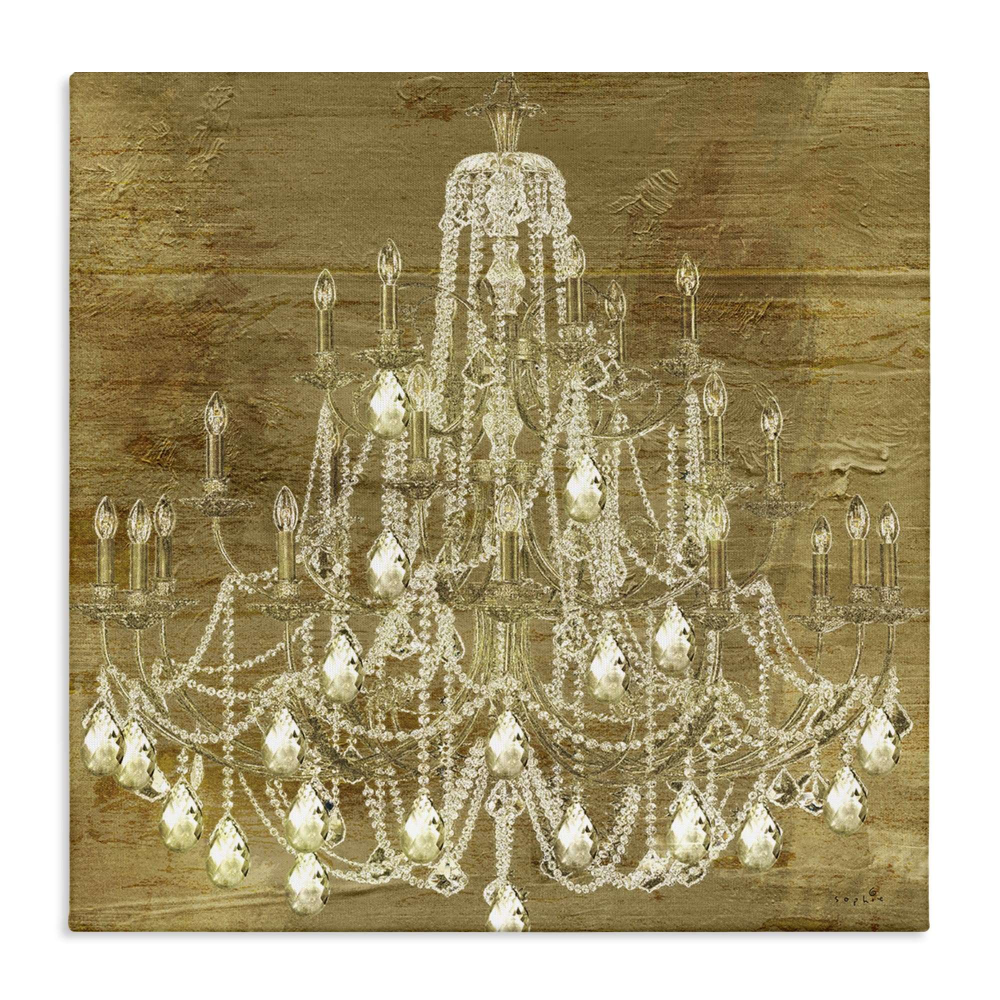 Stupell Industries Vintage Glam Crystal Chandelier Rustic Distressed Gold Background, Designed by Sophie 6 Canvas Wall Art, 36x36