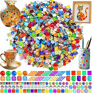 2400 Pcs Colorful Irregular Crystal Mosaic Tiles, 4.4lb Tiny Mosaic Tile...
