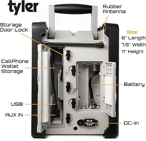 Miniatura 5 de Tyler Altavoz de radio Bluetooth para el lugar de trabajo inalámbrico alimentado por batería o CA/CC - Sonó más de 100 pies - USB - Salida AUX -