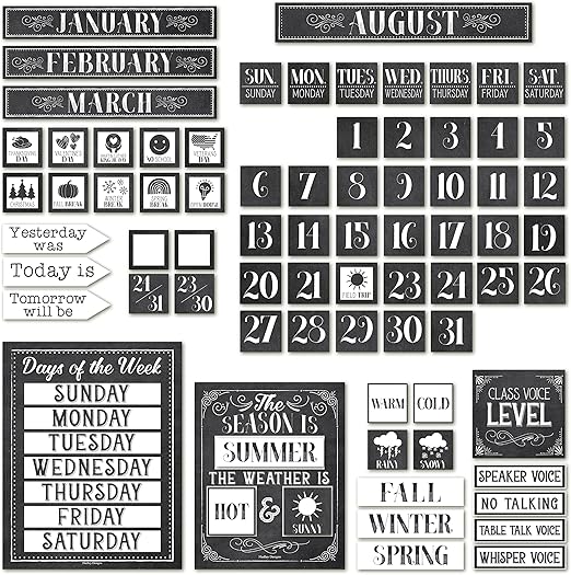Black and White Classroom Calendar Set Bulletin Board Sets