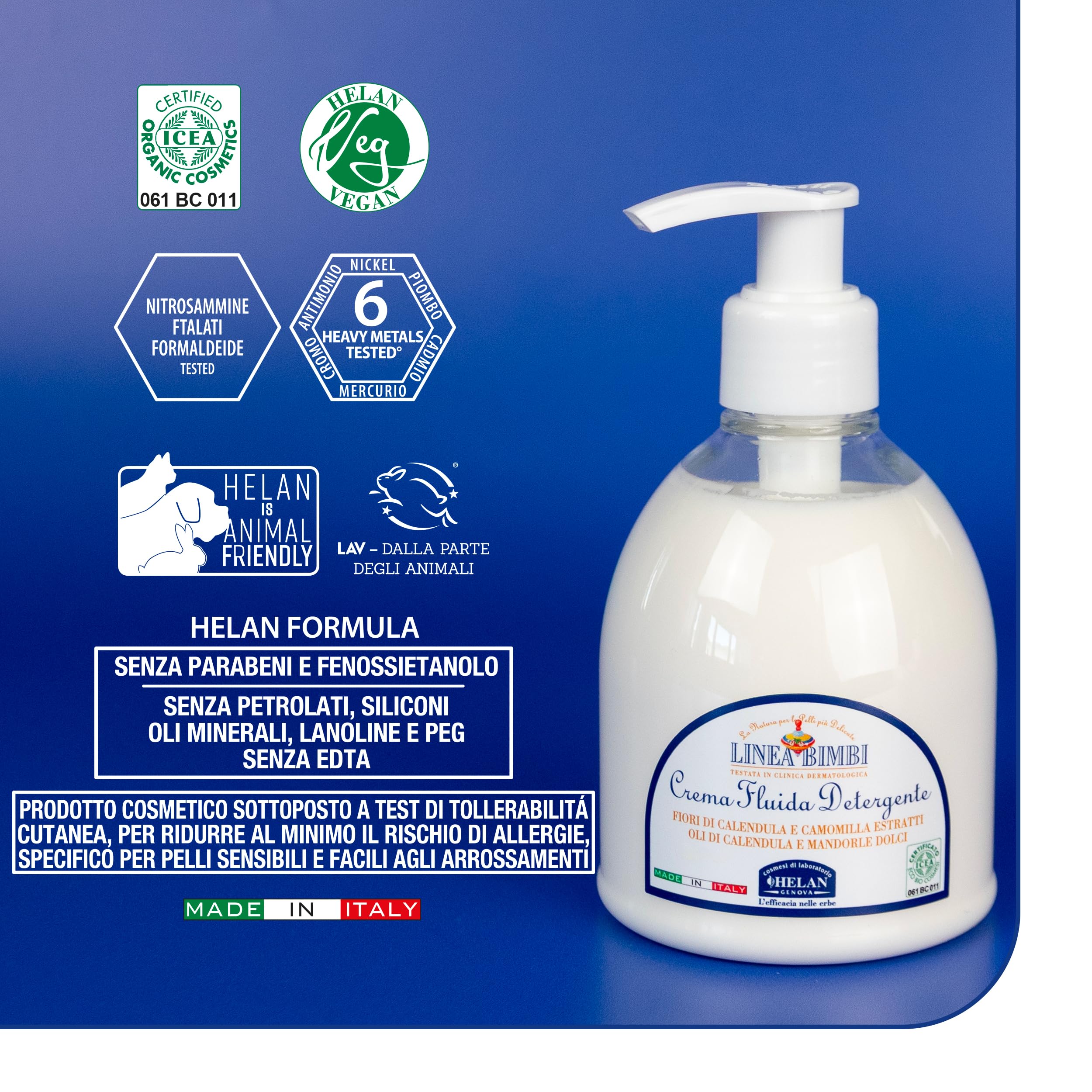 Helan Linea Bimbi Crema Corpo Idratante Neonato Bambino Detergente Camomilla Olio di Mandorle Dolci Calendula 240ml