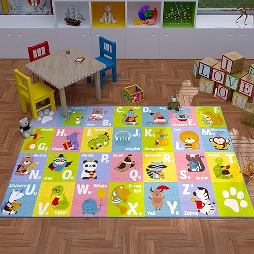 Miniatura 3 de KC CUBS, tapete para piso, área de aprendizaje educativo, juegos, ABC, alfabeto, animales, para niños y la recámara y sala de juegos de niños.,