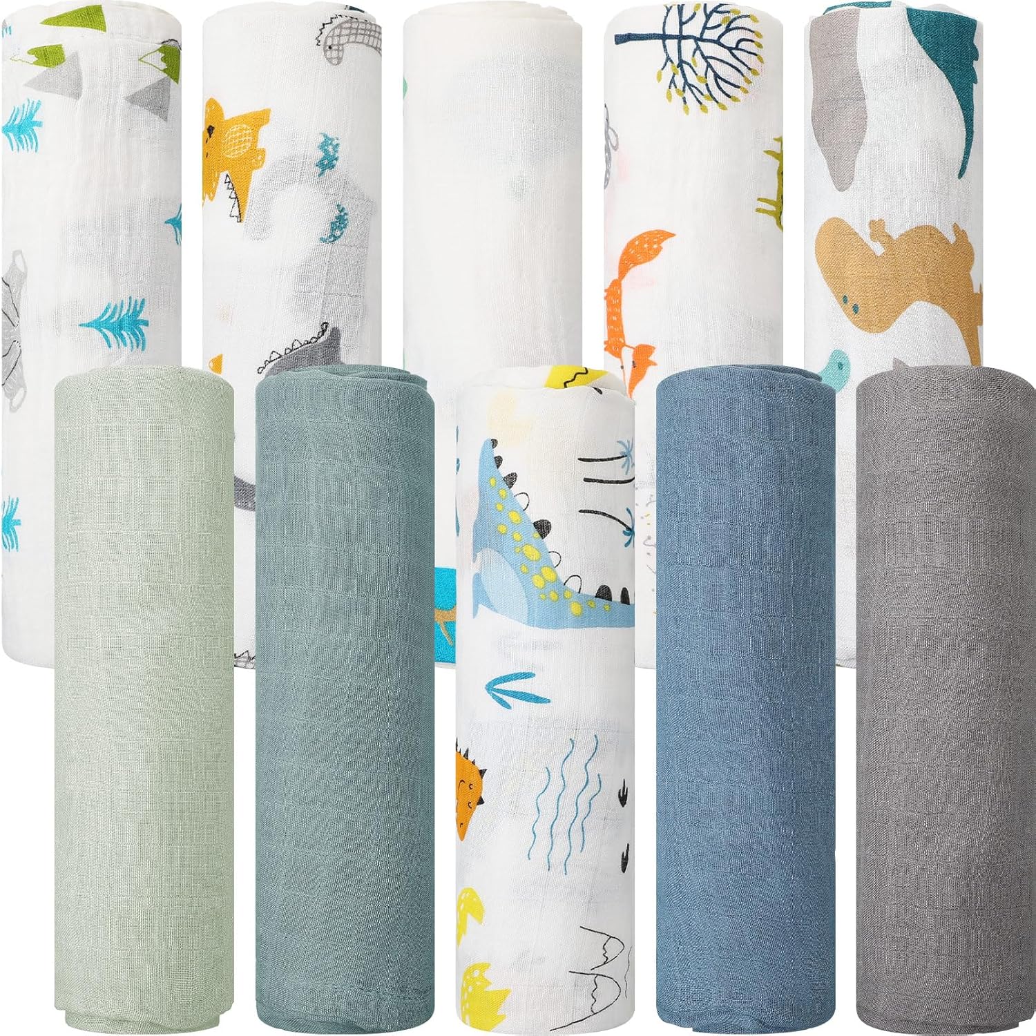 VitalCozy 10 Pcs Baby Muslin Swaddle Blankets Bulk 47 x 43