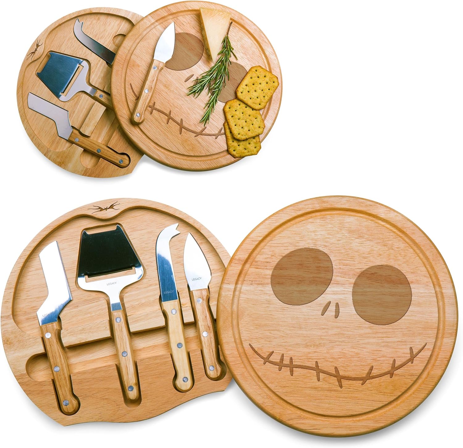 PICNIC TIME Disney Nightmare Before Christmas Jack Circo Cheese Board & Knife Set, Charcuterie Board Gift with 4 Stainless Steel Tools, Wooden Cutting Board for Cheese, Meat & Crackers, (Parawood)