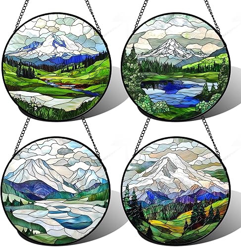 Miniatura 8 de Vitral Colgante para Ventana, Atrapasol de Ondas Azules y Blancas Panel de Vidrio Diamante Paisaje Atrapasoles Decoración para Cumpleaños para Azul