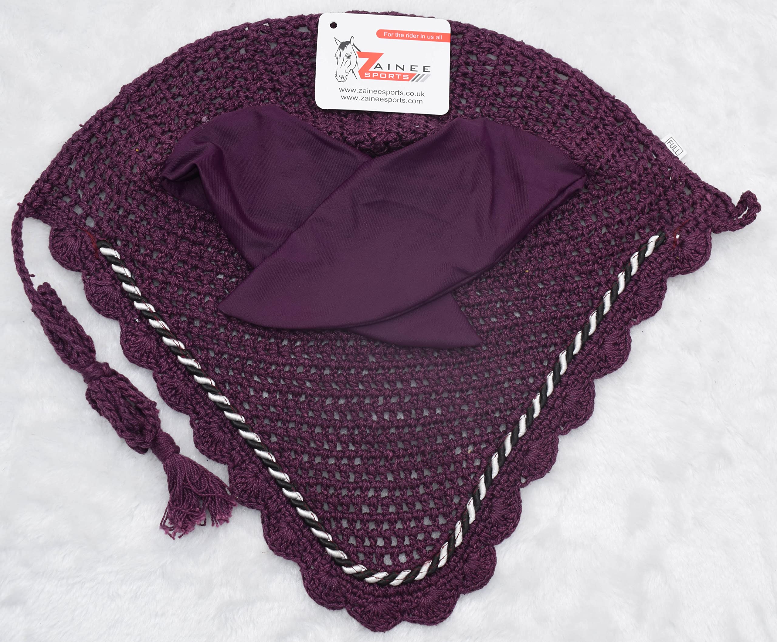 ZAINEE HORSE FLY VEIL EAR BONNET NET BREATHABLE COTTON HAT EQUESTRIAN (Pony, Berry) — view 4