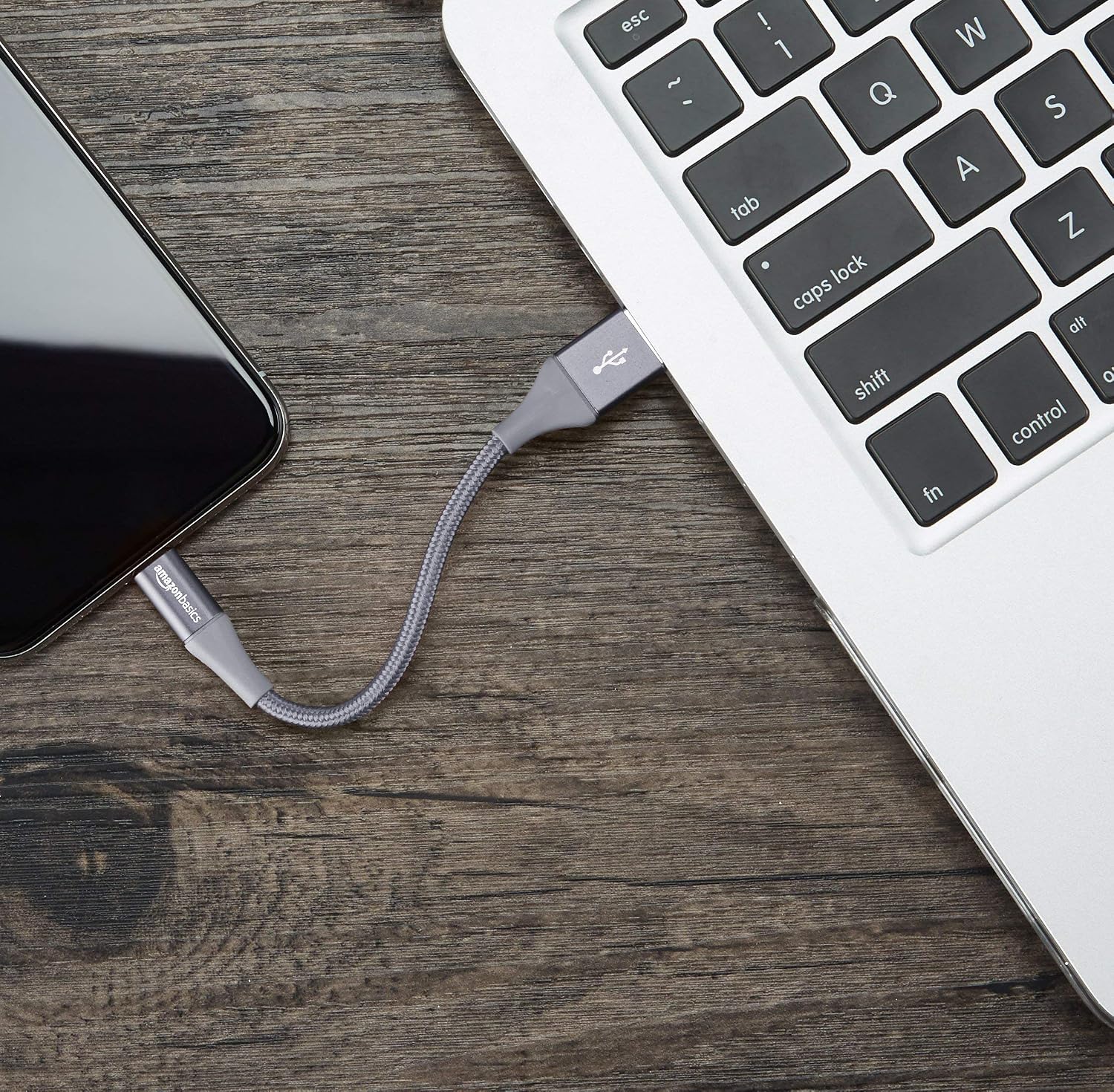 Amazon Basics Double Braided Nylon Lightning to USB A Cable, Advanced Collection - MFi Certified Apple iPhone Charger, Dark Gray, 4 Inch