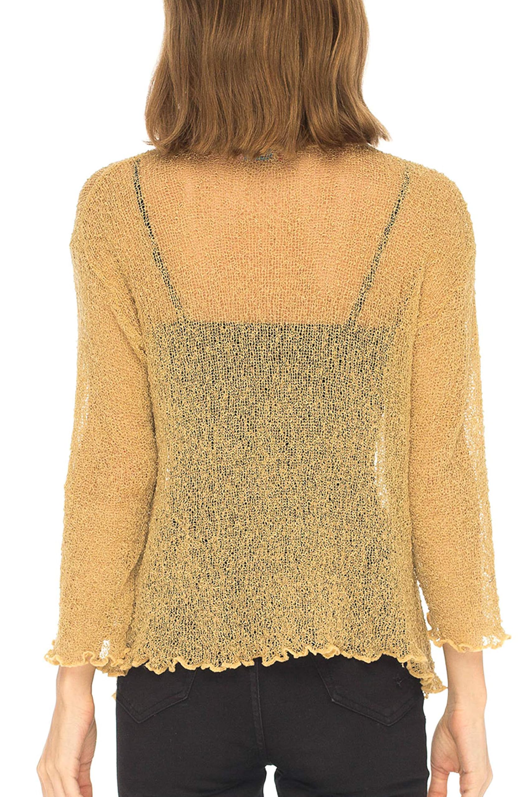 SHU-SHI - Cárdigan Transparente para Mujer - con Volante y Nudo Frontal - Punto Ligero
