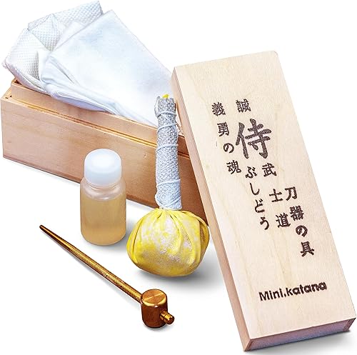 Miniatura 1 de Kit de limpieza de katana de primera calidad, juego de limpieza Katana con aceite de espada Choji, bola Uchiko y tela, mantenimiento integral de