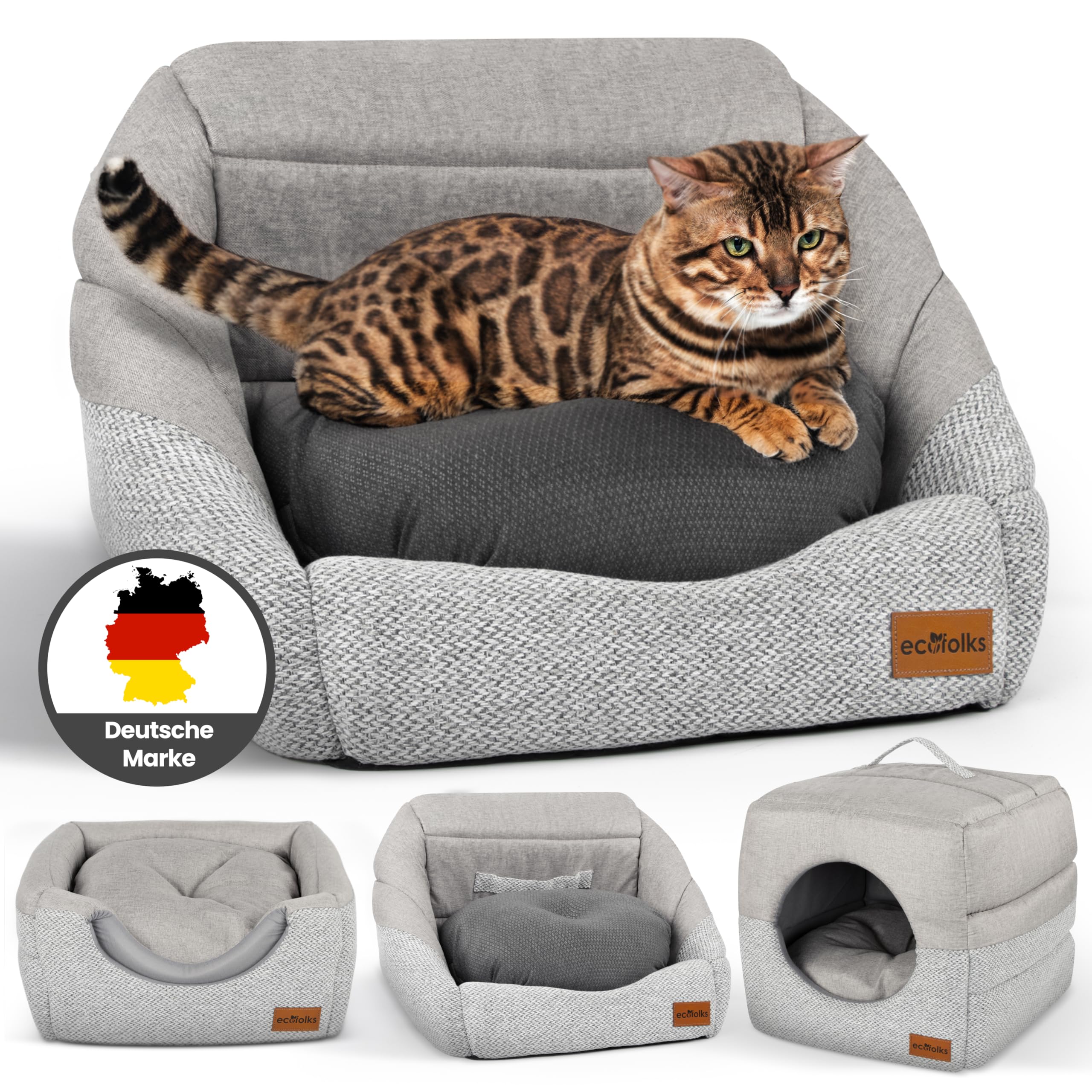 3in1 antibakterielles Katzenbett, Katzenhöhle | Sofa & Kuschelbett – wandelbar, stylisch & platzsparend | Perfekt für Moderne Wohnräume