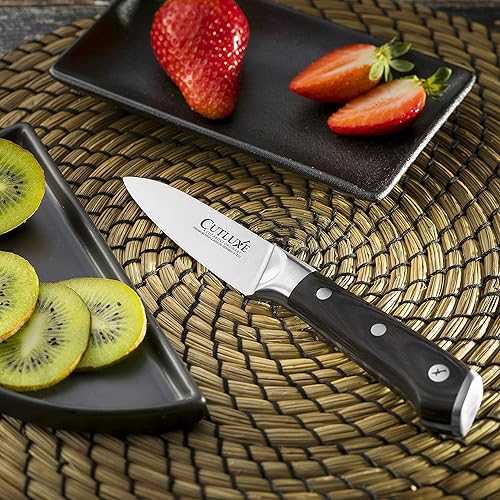 Miniatura 7 de Cutluxe Santoku - Cuchillo y cuchillo de pelar, acero alemán forjado de alto carbono, espiga completa y afilado, diseño de mango ergonómico, serie