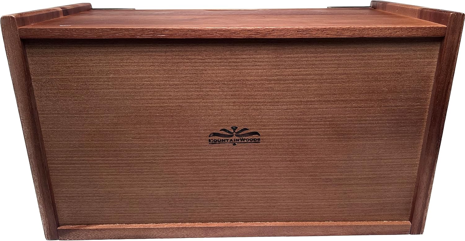 Premium Extra Large Acacia Wooden Bamboo Bread Box | Bread Storage & Organizer | Kitchen Organizer with Rattan Pull-Down - 16"x 10.5"x 9"