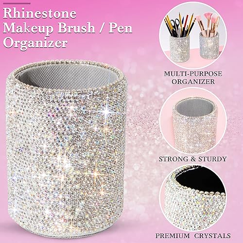 Miniatura 2 de TISHAA Bling Bling Spark - Soporte para bolígrafo, organizador para escritorio, oficina y escritorio en casa, recibe una funda (cristal blanco