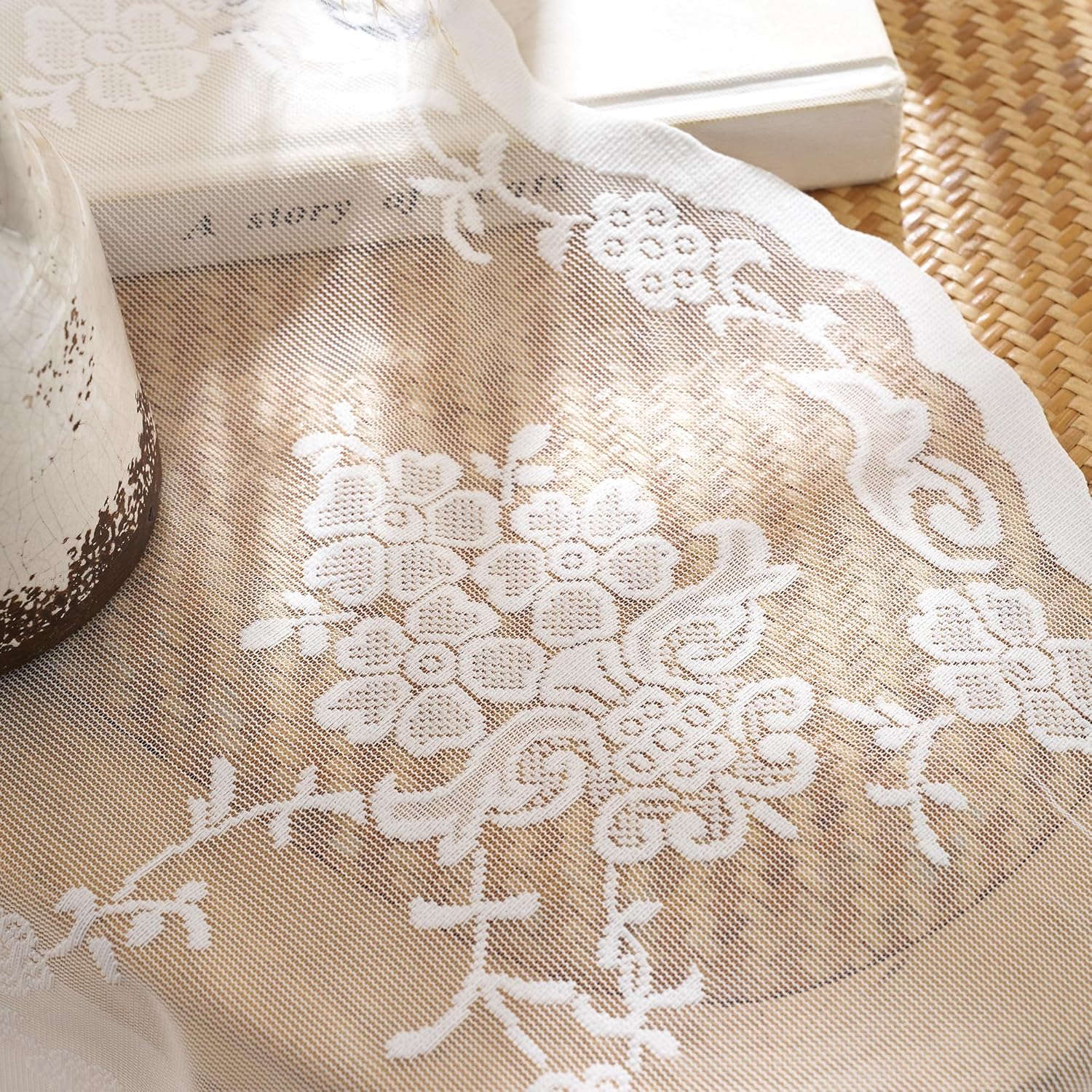 NICETOWN Ivory White Vintage Sheer Lace Curtains for Bedroom Elegant Victorian Curtains 96 Inch Length for Living Room Romantic Floral Rod Pocket French Window Drapes, 2 Panels, 52 X 96 Inch