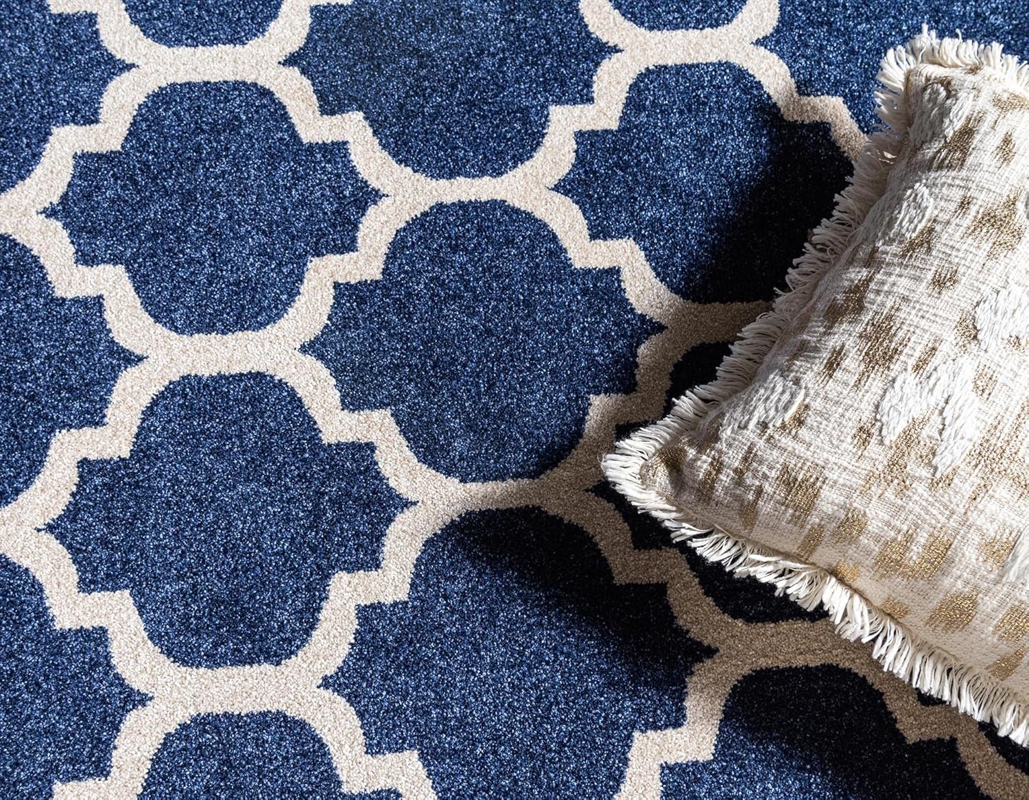 Rugs.com Lattice Collection Rug – 3' x 5' Dark Blue Medium Rug Perfect for Entryways, Kitchens, Breakfast Nooks, Accent Pieces