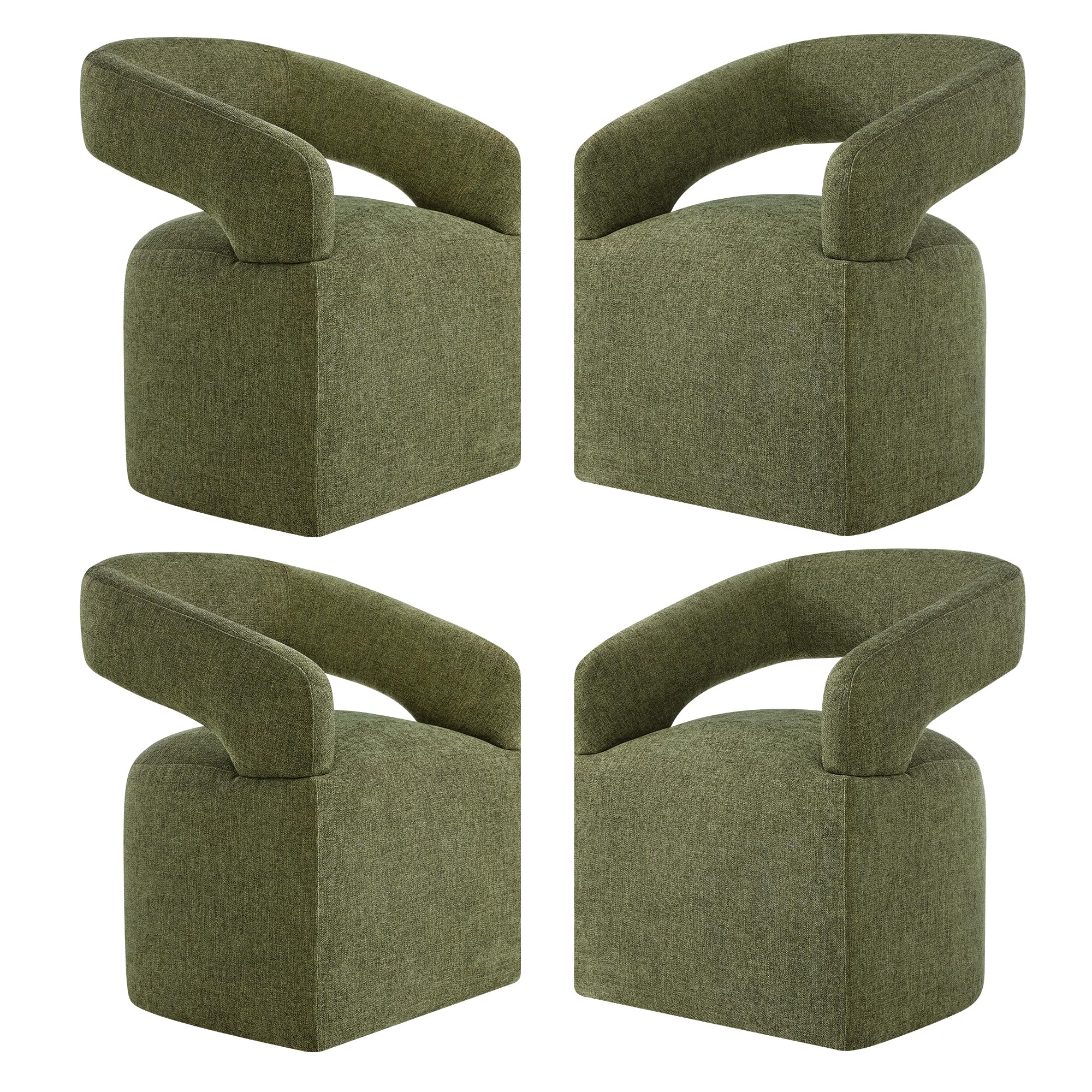 KISLOT Upholstered Dining Chairs with Removable Casters Barrel Side Armchair with Rollers for Diningroom Bedroom Livingroom Reading Room, Green, 4PCS