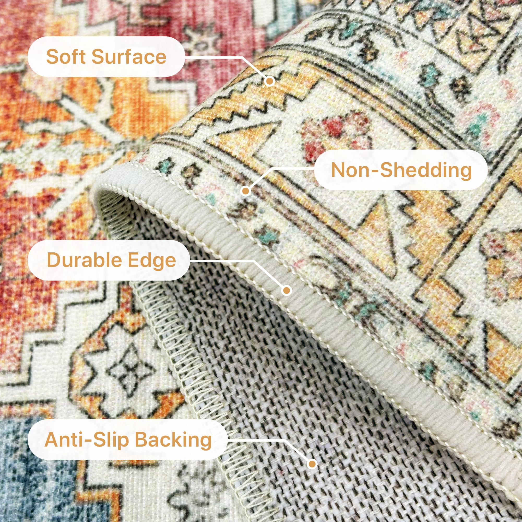 BEIMO Waschbarer Teppich Wohnzimmer Vintage, Boho Teppich Schlafzimmer Groß Orientalisch rutschfest für Badezimmer Esszimmer, Vintage Mehrfarbig, 120x170cm