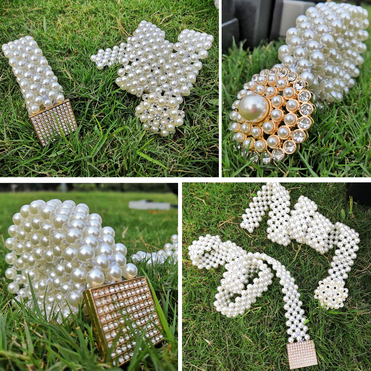 Cinturón elástico de perlas para mujer, con diamantes de imitación, para boda, novia, vestido de dama de honor, cadena de cintura para niña, Un vestido de perlas Cinturón 4