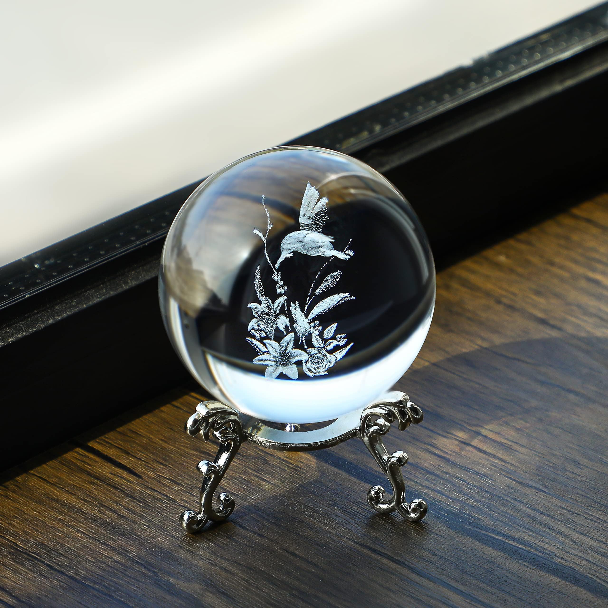ZEERSHEE 60 mm Glaskolibri-Figur, 3D-Kristallkugel, Glasbriefbeschwerer, Ornamente, Kristallkugel mit Ständer, Weihnachten, Kolibri, Geschenke für Frauen
