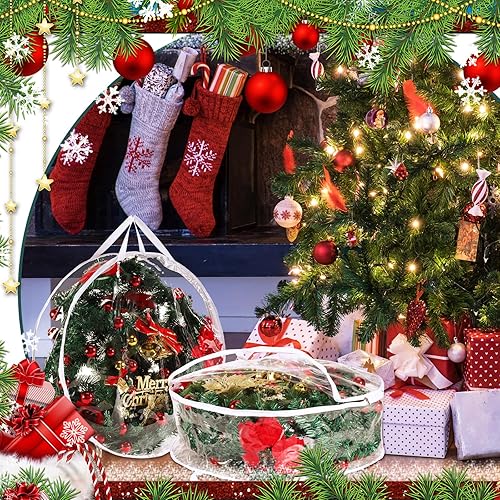 Miniatura 6 de Shappy 4 bolsas grandes de almacenamiento para coronas de Navidad de 36 pulgadas, contenedor de almacenamiento de coronas de temporada con