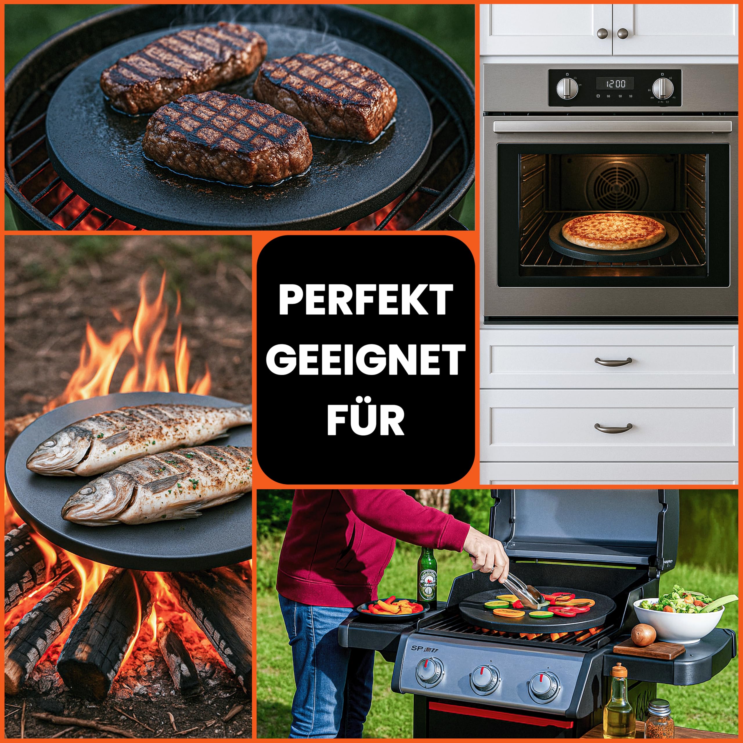 Megrill Pizzastein Rund Set 350x20mm Cordierit – Glasierter Pizza Stein für Holzkohle & Gasgrill, Hitzebeständig & Leicht zu Reinigen, Perfekt für Knusprige, Luftige Pizzaböden – Made in Germany