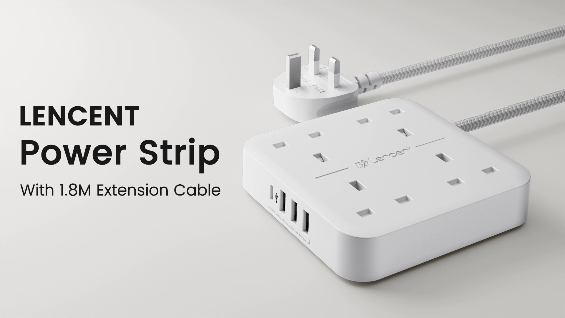 Masterplug 13A 4-Gang Unswitched Surge-Protected Extension Lead 2.1A 2-Outlet Type A USB Charger Gloss Black 1m