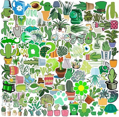 95 calcomanías verdes de plantas Viridiplantae, calcomanías de cactus, coloridas e impermeables, calcomanías de vinilo para botellas de agua,