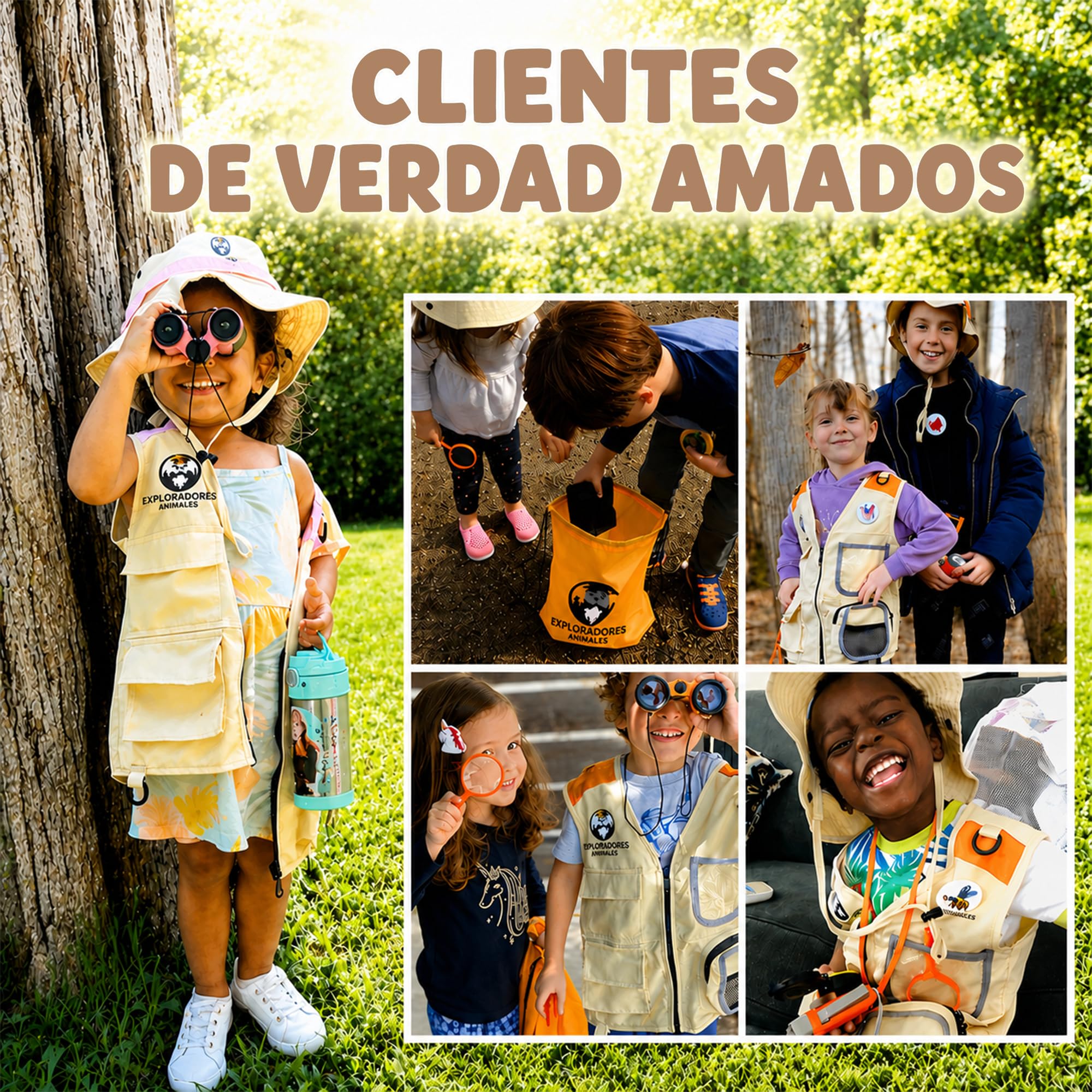 Kit Explorador Niños - Disfraz Explorador Niño y Niña con Chaleco, Gorro, Prismaticos Niños, Lupa, Brujula, Cazamariposas, Atrapa Insectos Niños - Juegos Exterior Niños de 3 a 7 Años (Medium)