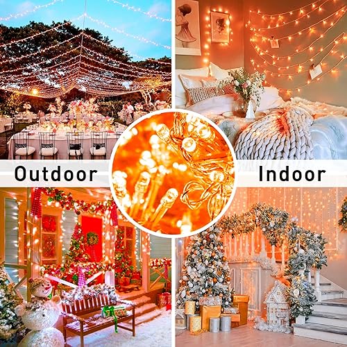 Miniatura 7 de JMEXSUSS Guirnalda de luces LED naranja de Halloween y luces de red para exteriores, cable transparente, 8 modos, impermeable, guirnalda de luces de