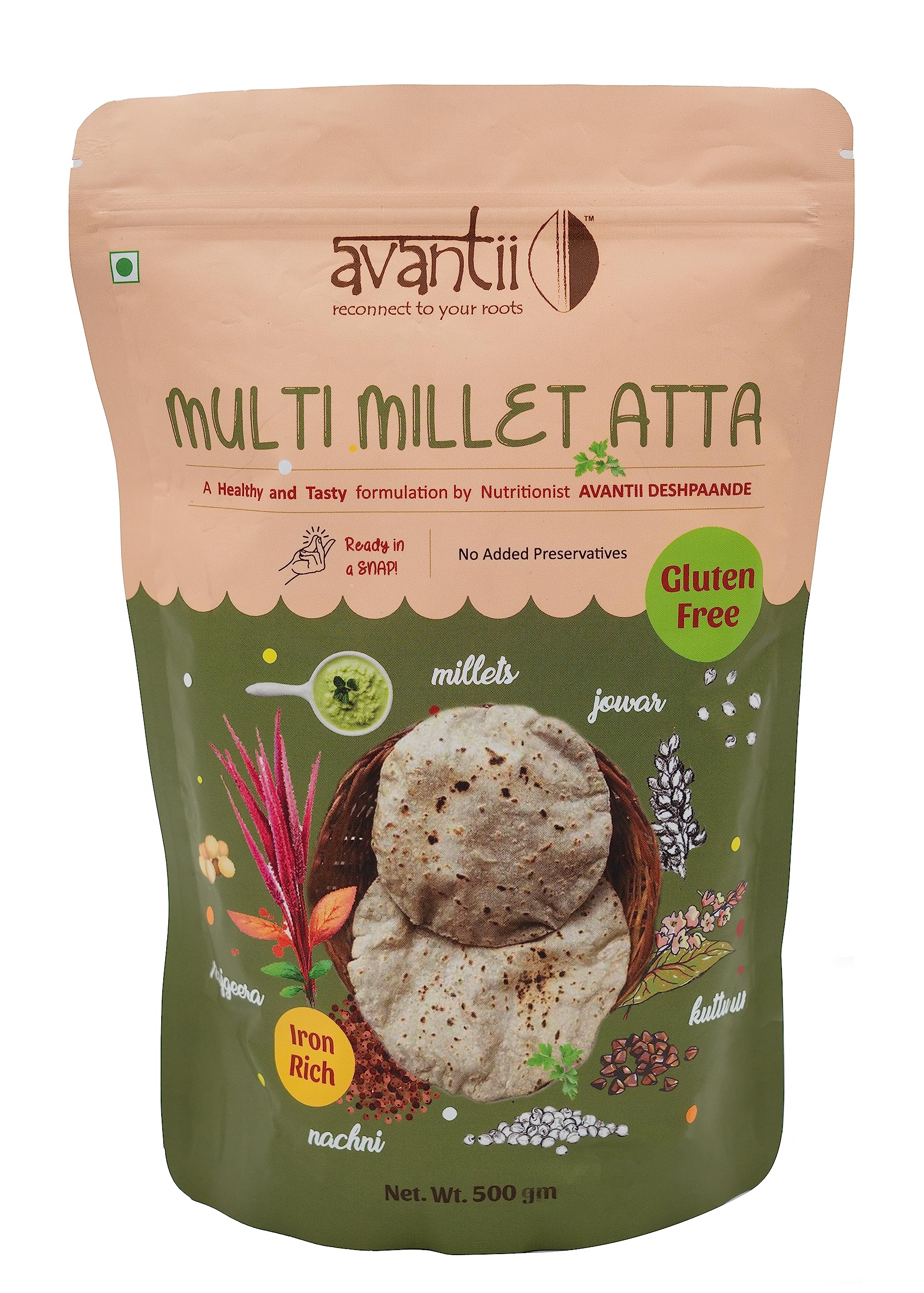 avantii reconnect to your roots Mulrigrain Atta/Multi Millet Atta 500Gm(With Siridhanya Flour)|Gluten Free| Iron And Fiber RichIDiabetic Friendly (B0B2PR3CDW) Amazon Price History, Amazon Price Tracker