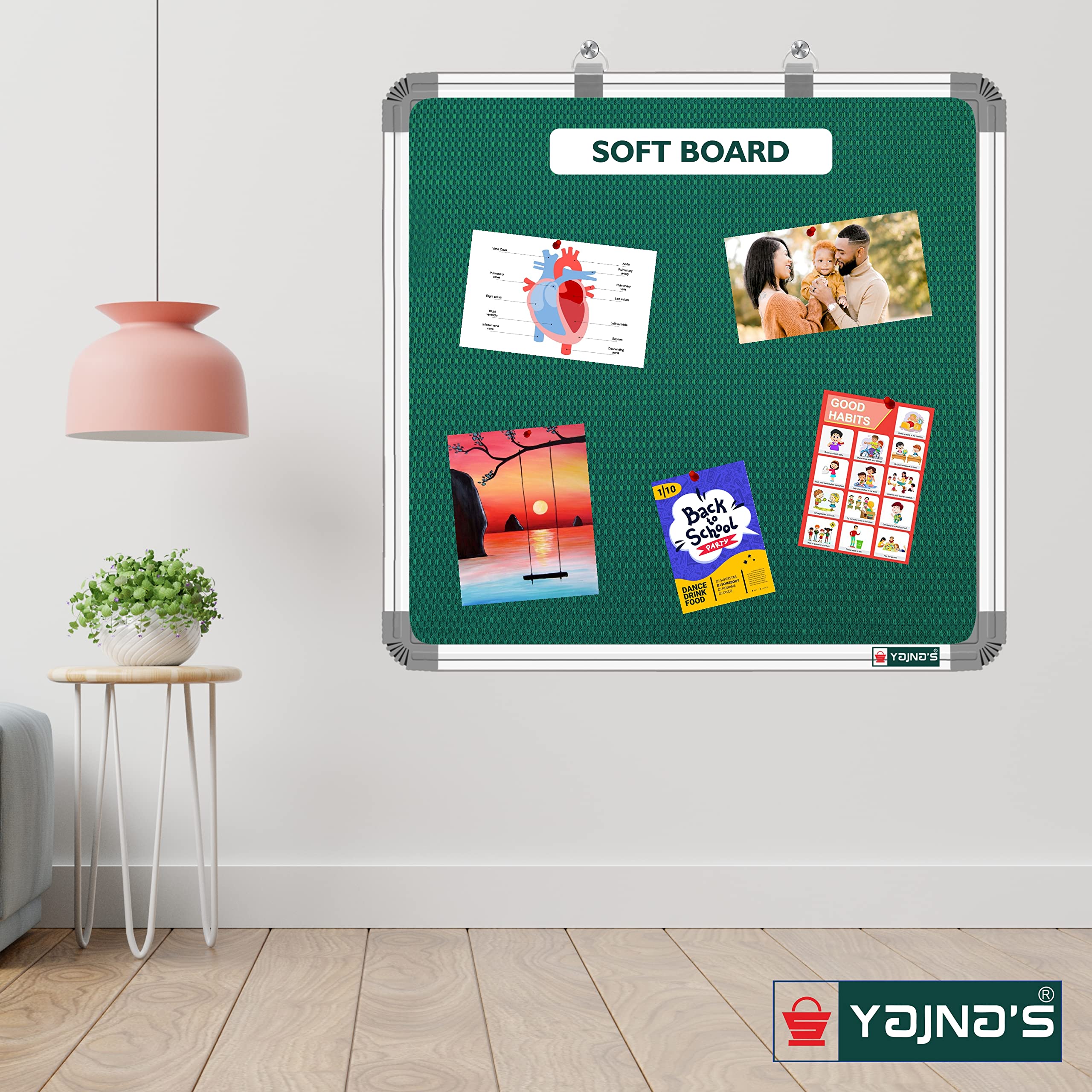 YAJNAS 2x2 Feet Notice Premium Material Pin-up Board/Pin-up Board/Soft Board/Bulletin Board/Pin-up Display Board for Office, School and Home, (Green, Pack of 1) (2 x 2 Feet, Green) 4