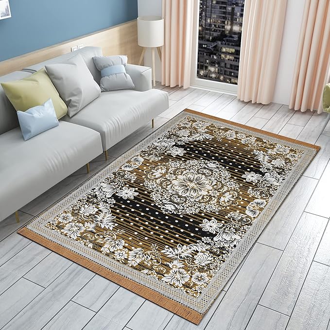 Purav Light Cotton Carpets for Living Room,Bedroom,Dining Room 5 x 7 feet Long Carpets-Yellow