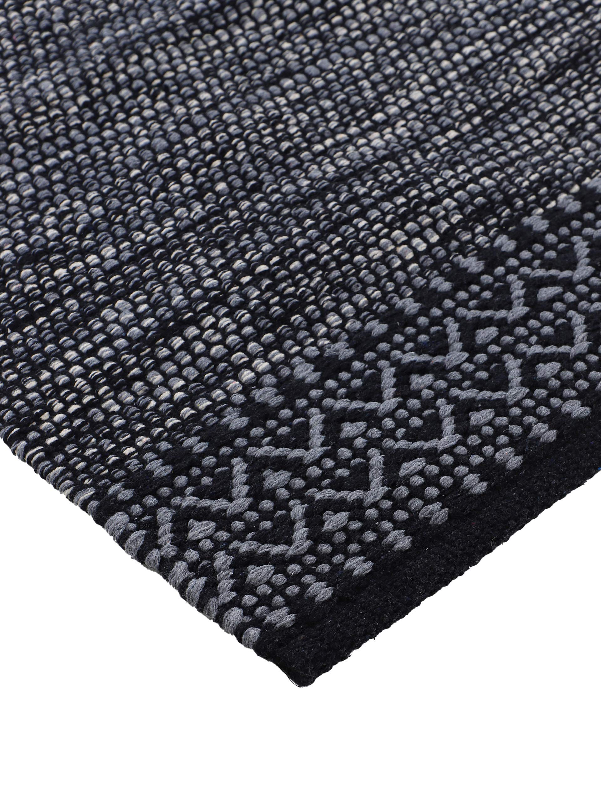 carpetfine Baumwollteppich Kelim Mia Läufer Schwarz 75x240 cm | Moderner Teppich für Wohn- und Schlafzimmer
