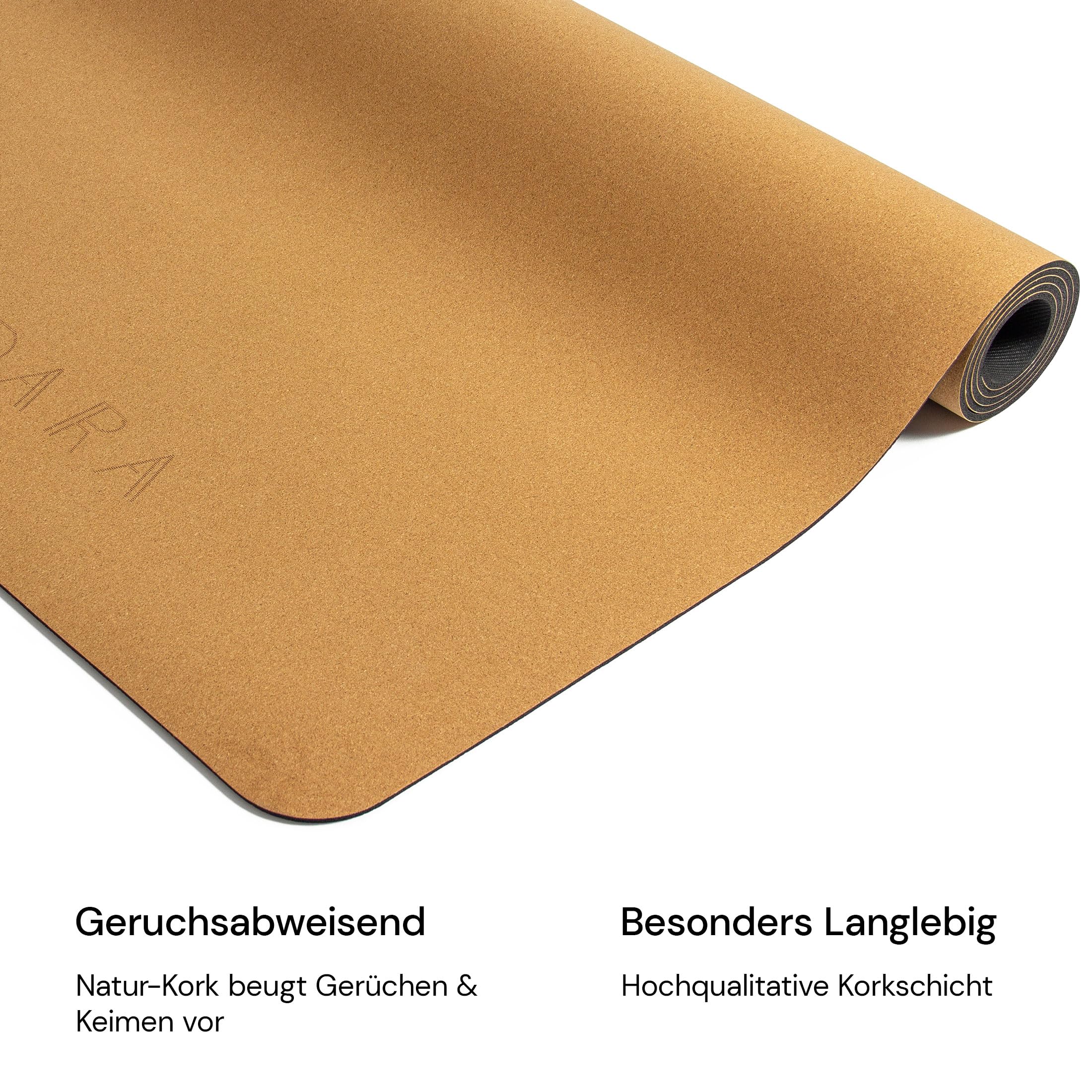 VEDARA® Kork Yogamatte – 66-80 cm breit – Extrem Rutschfeste Oberfläche – Mit Hilfslinien – Aus Kork & Naturkautschuk – Optimale Dämpfung