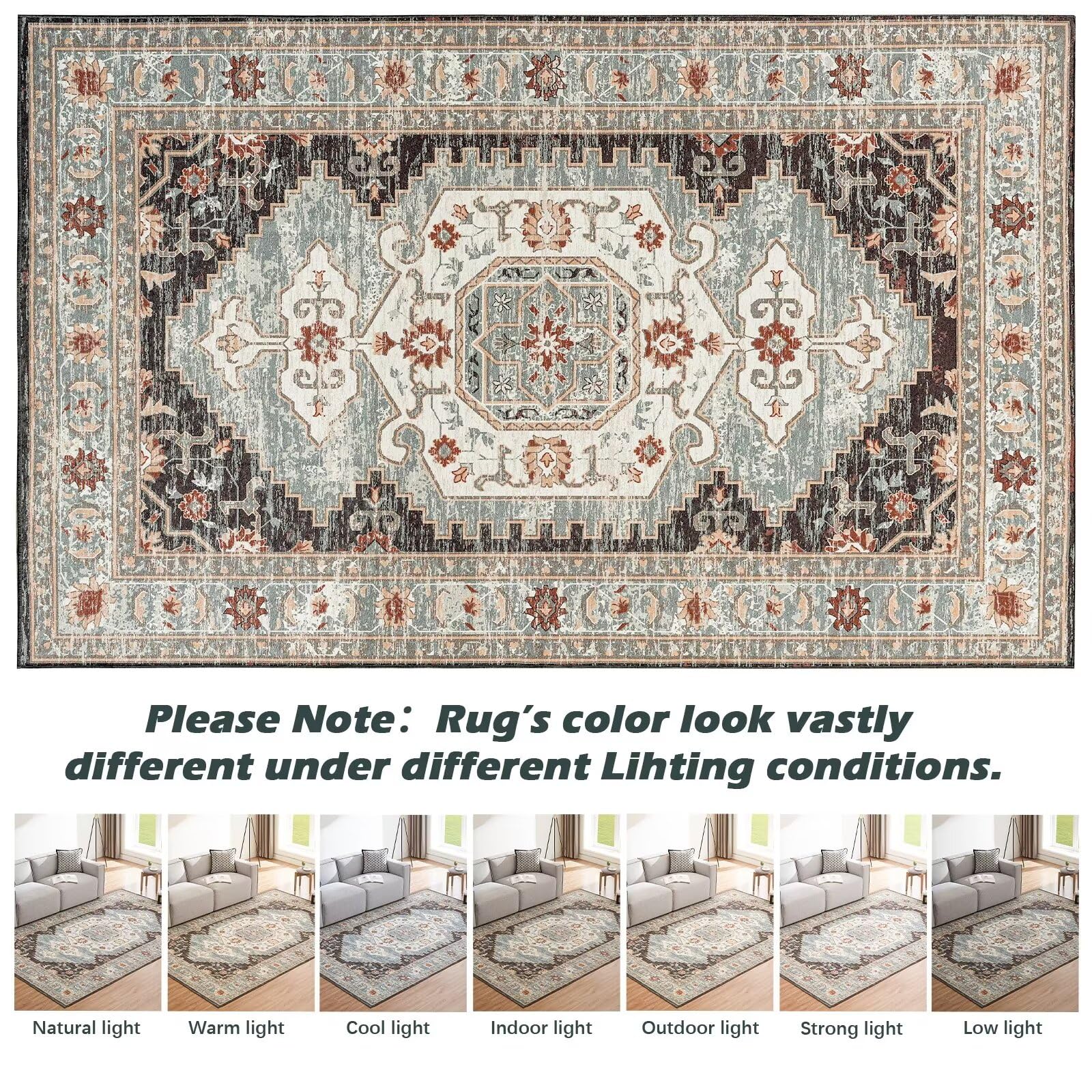 CHOSHOME Tappeto Soggiorno Classico Tappeti Soggiorno Tappeti Camera da Letto Tappeti Vintage Salotto Grandi Dimensioni Tappeto Pelo Corto Orientale Tappeto Stile Antiscivolo Marrone 120X170CM