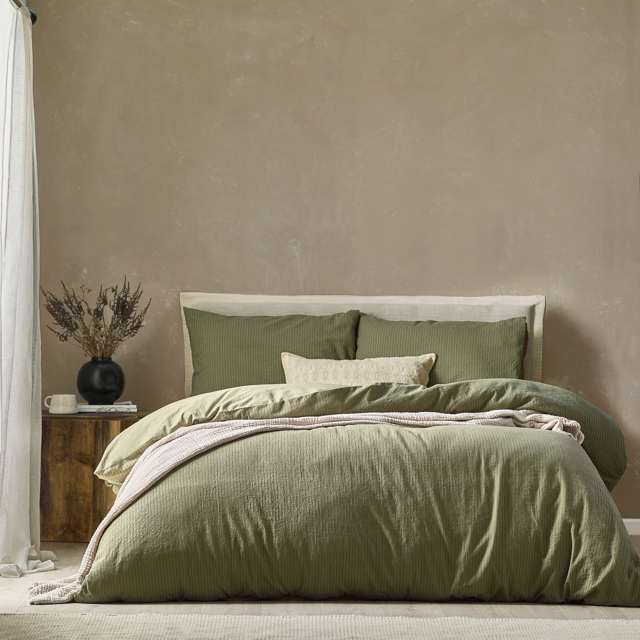 Yard Malton Stripe Duvet Cover Set - 100% Cotton - Super King - Forest Green