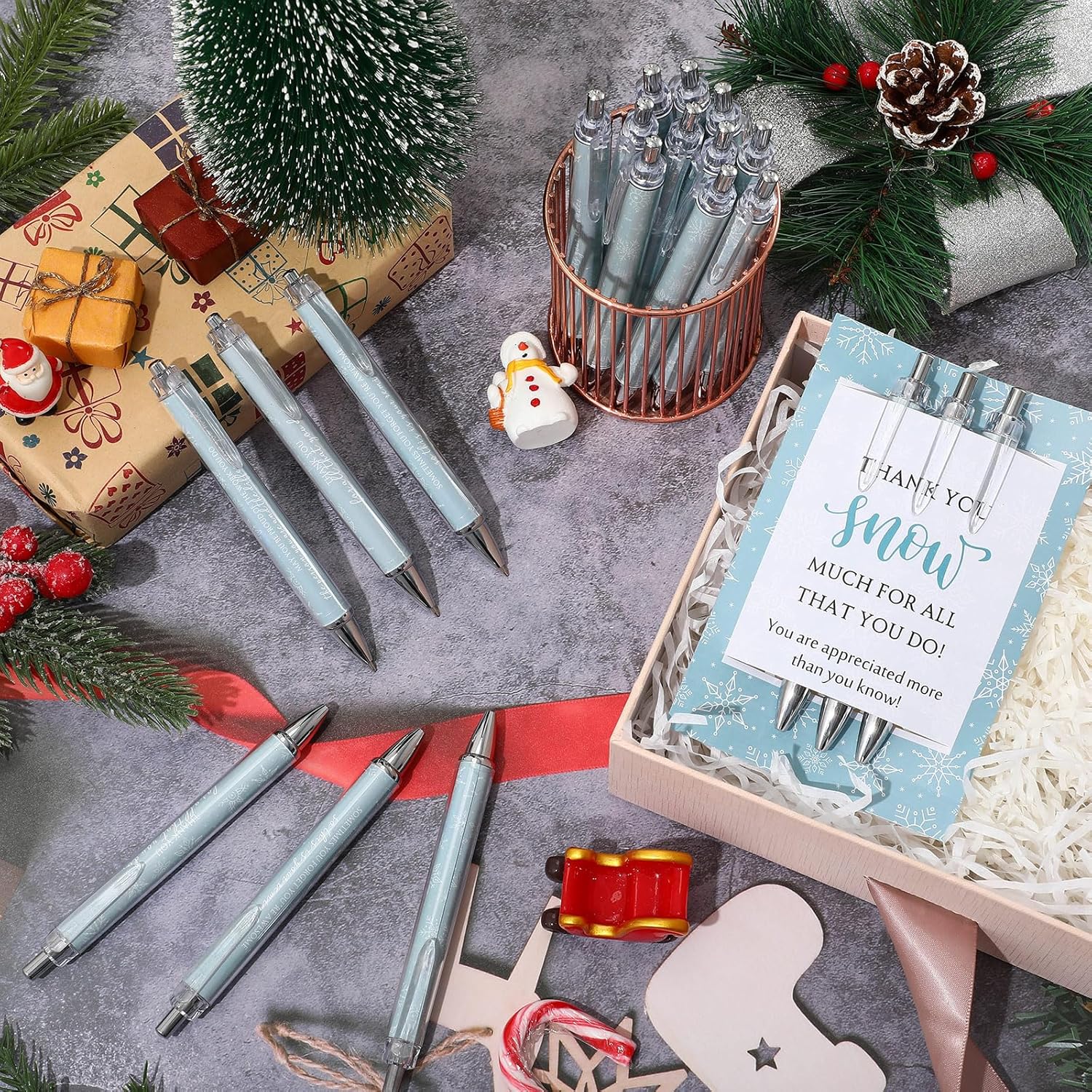 Sayglossy 150 Pcs Snowflake Pens for Coworkers Bulk Winter Ballpoint Pens with Thank You Cards Teacher Appreciation Gifts for Coworker Employee Team Staff Office (Snowflake)