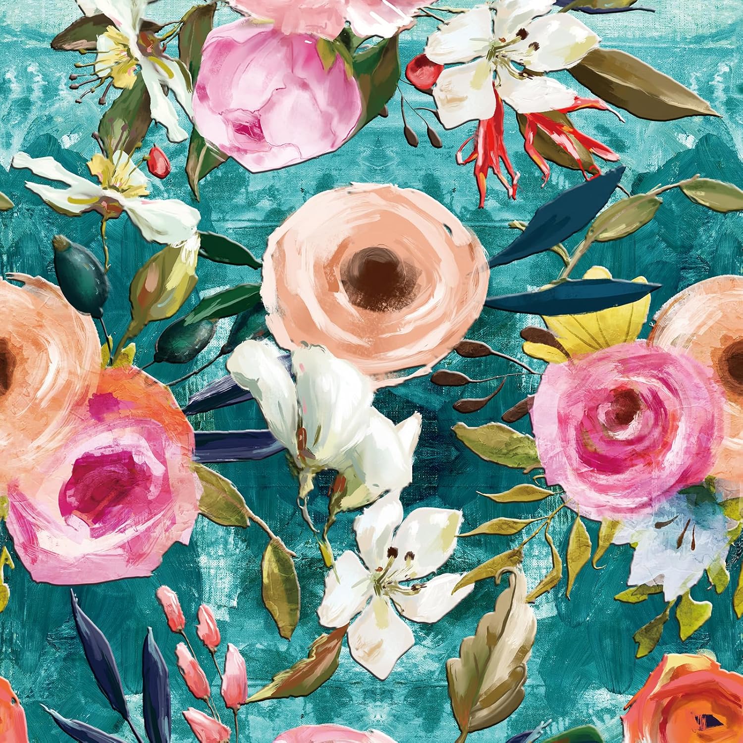17.5x393 Peel and Stick Wallpaper Boho Floral Bright Bold Colorful Wallpaper for Bedroom Bathroom Kids Girls Renter Friendly Funky Watercolor Flower Contact Paper Pink Teal White Green Navy