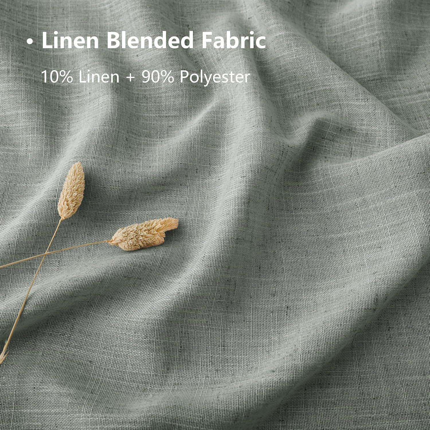 Linen Curtains for Living Room, Linen Blended Semi Sheer Light Filtering Curtain Grommet Privacy Drapes 63 Inches Length 2 Panels Set-Sage Green,54Wx63L