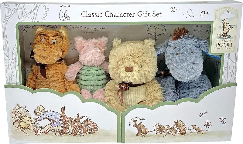 KIDS PREFERRED Disney Baby Classic Winnie The Pooh y sus amigos Juego de coleccionista de peluche de 4 piezas Animales de peluche