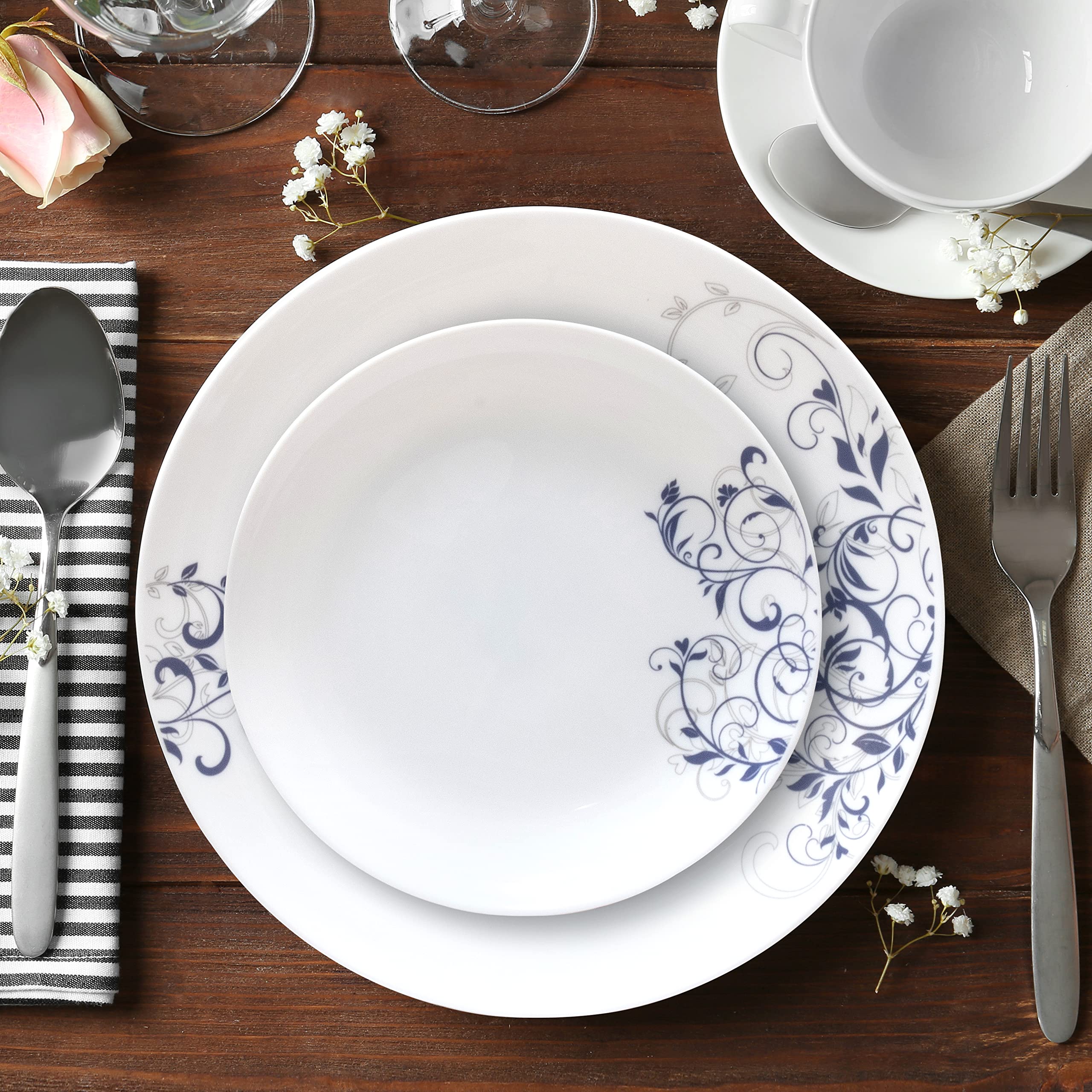 @Home by Nilkamal Arias Moon Blue Spring Dinner Set - 33 Pieces Microwave and Dishwasher Safe, Scratch Resistant, Stain and Fade Proof Dinner Set (B09K54R3QL) Amazon Price History, Amazon Price Tracker