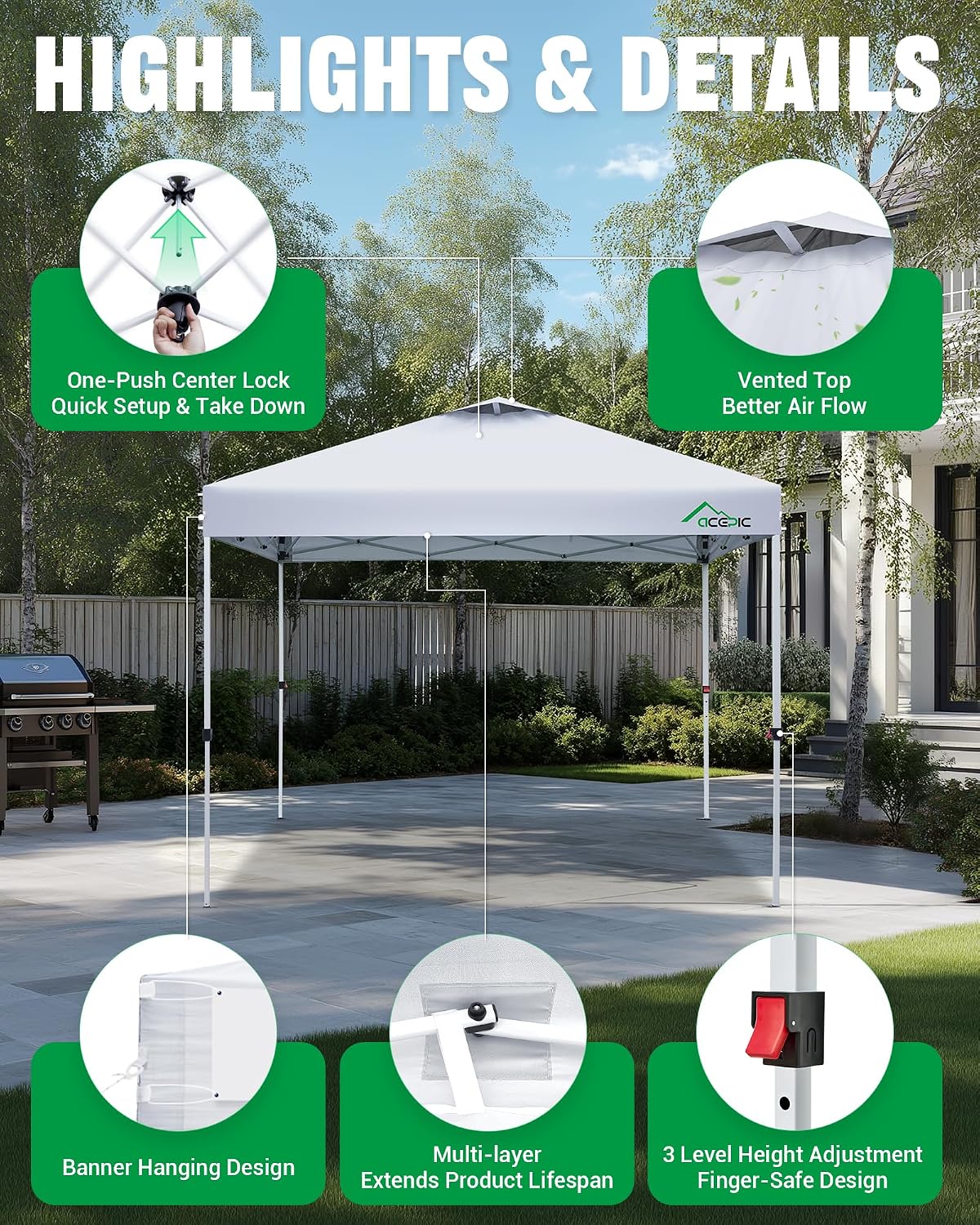  10x10 Pop Up Canopy Tent, Easy Setup Portable Shelter, White, 10*10 thumbnail